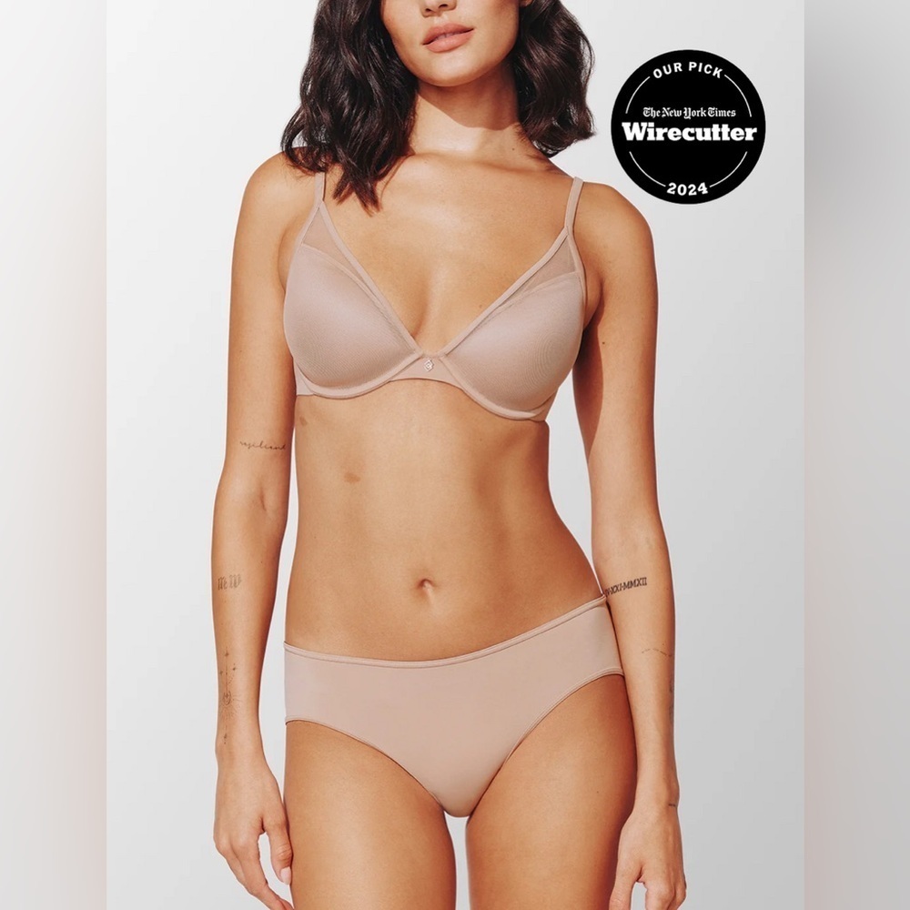 Thirdlove Women’s 24/7® Classic Contour Plunge Bra taupe mesh overlay 36E